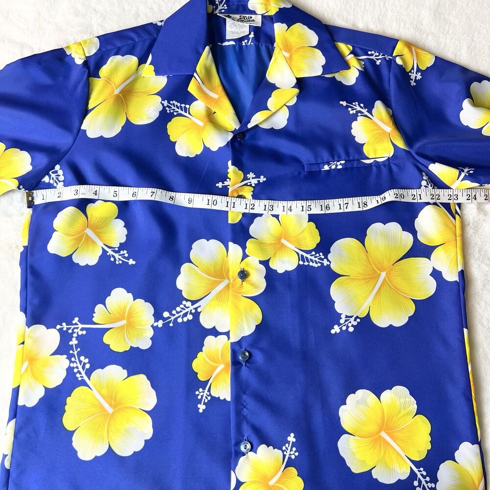 Hilo Hattie Vintage Hawaiian Shirt Blue Yellow Floral Men’s M - Picture 7 of 8